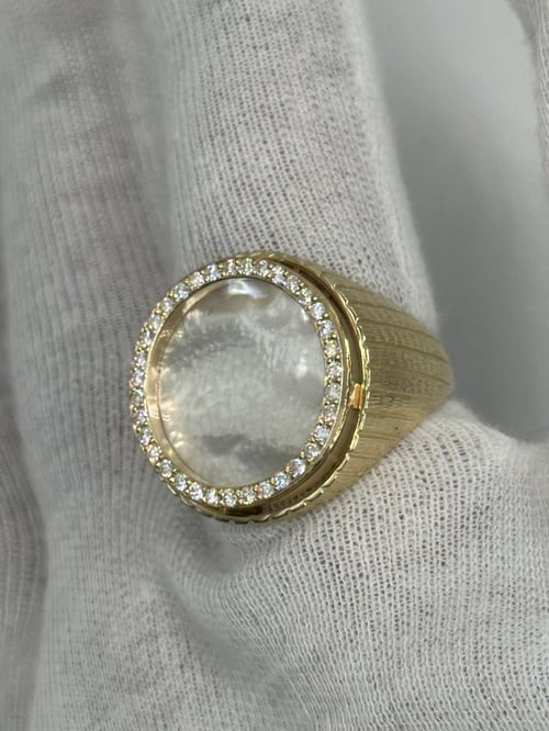 Image of Solid 9K Gold VVS1 Diamond Bezel Mother Of Pearl Sovereign Ring