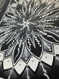 Image 2 of A5 black and silver calligraphy mandala on black card