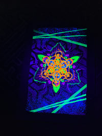 Image 4 of A5 blacklight UV metatrons cube Kikkou pattern mandala on watercolour paper 