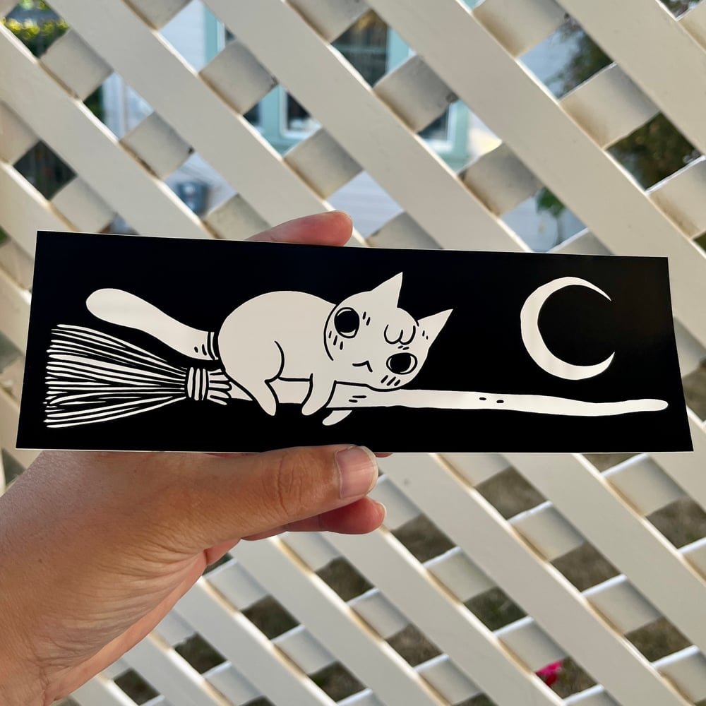 Image of Broom Cat Bumper Sticker