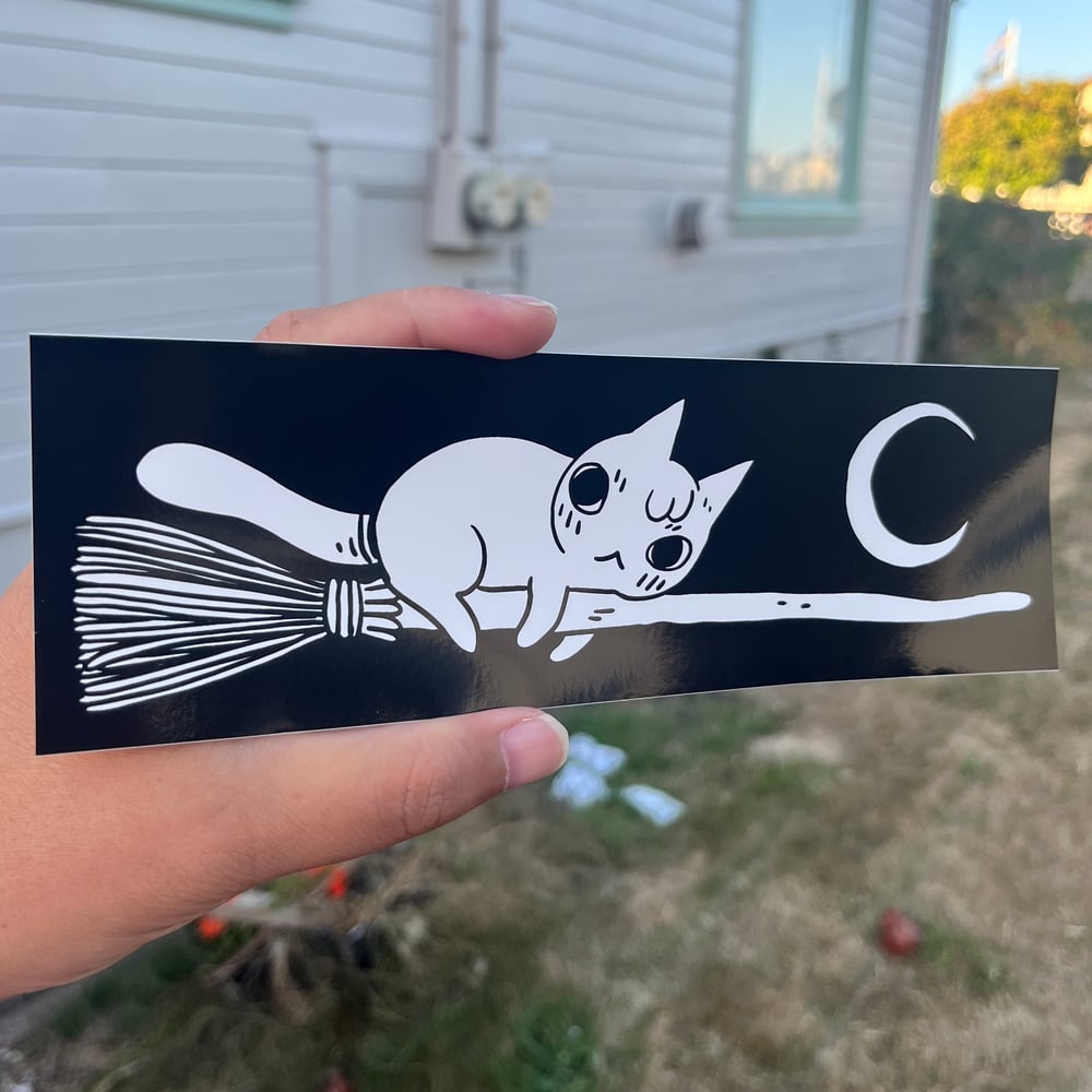 Image of Broom Cat Bumper Sticker