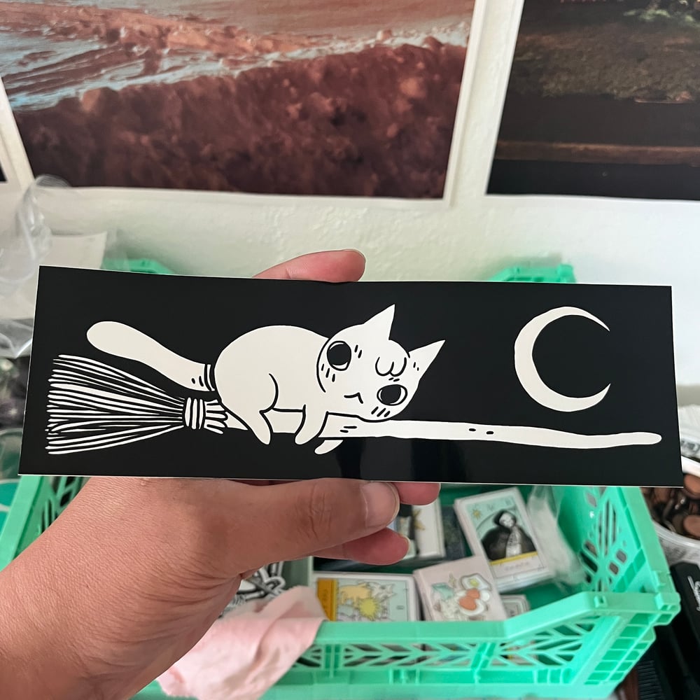 Image of Broom Cat Bumper Sticker