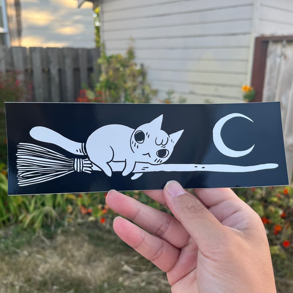 Image of Broom Cat Bumper Sticker