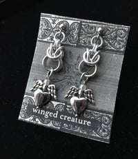 Image of flying heart chainmail earrings