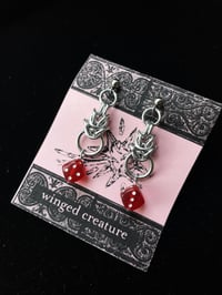 Image of chainmail dice earrings