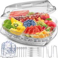 Chilled Serving Tray/ Cold Platter for Parties w/ 4 Compartments w/Lid &amp; Dip Holder