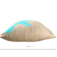 Image 4 of Dove Love Cushion Cover Hand Printed in Aqua on Natural Linen