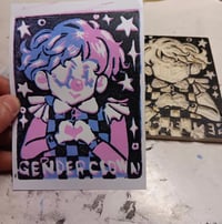 Image 1 of TRANS Genderclown Linocut Postcard