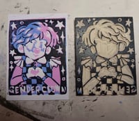 Image 2 of TRANS Genderclown Linocut Postcard