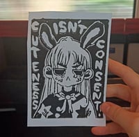 Cuteness isn’t Consent! Linocut Postcard Print 