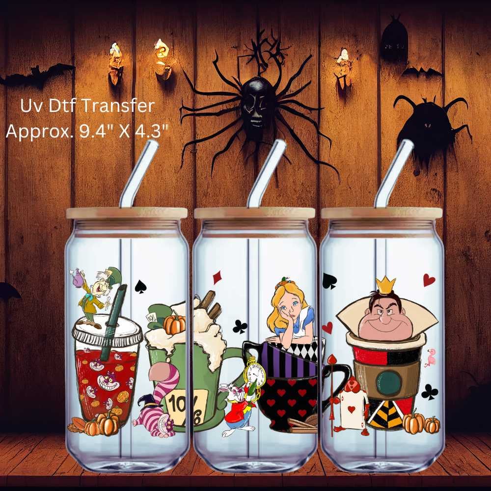 Image of Double Sided Uv Dtf Wrap Alice Halloween Coffees W0018