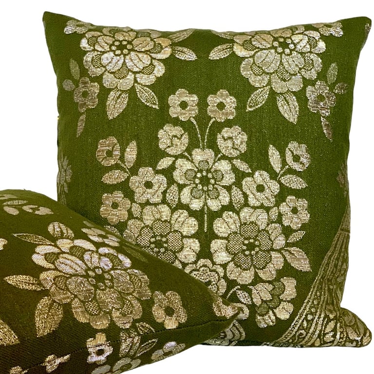 Olive and Gold vintage cushion cover 