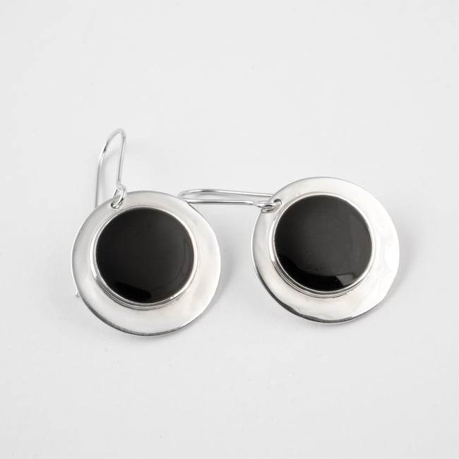 Big Double Rounded Silver Earrings-Black