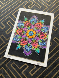 Image 1 of A6 size colourful mounted mandala on scrap paper 