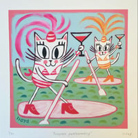 Image 1 of 'Pussycats paddleboarding' Fine art print