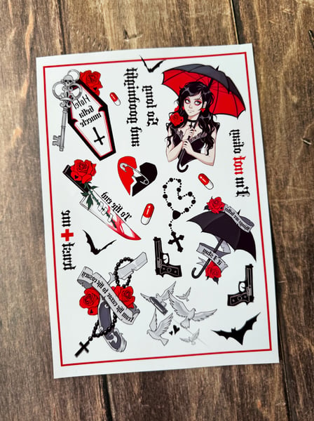 Image of Revenge temporary tattoo sheet PREORDER