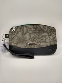 Image 1 of Grey flowered top black bottom wristlet
