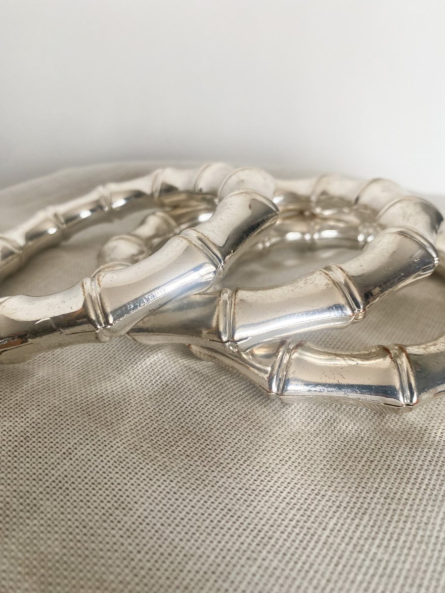 Image of Modern Silver Tone Bamboo Bangles