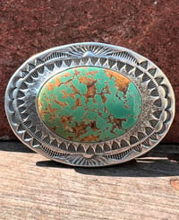 Image 5 of WL&A Handmade Sterling Silver Gem Grade XL Vintage Green Royston Turquoise Belt Buckle - 3 x 2.5"