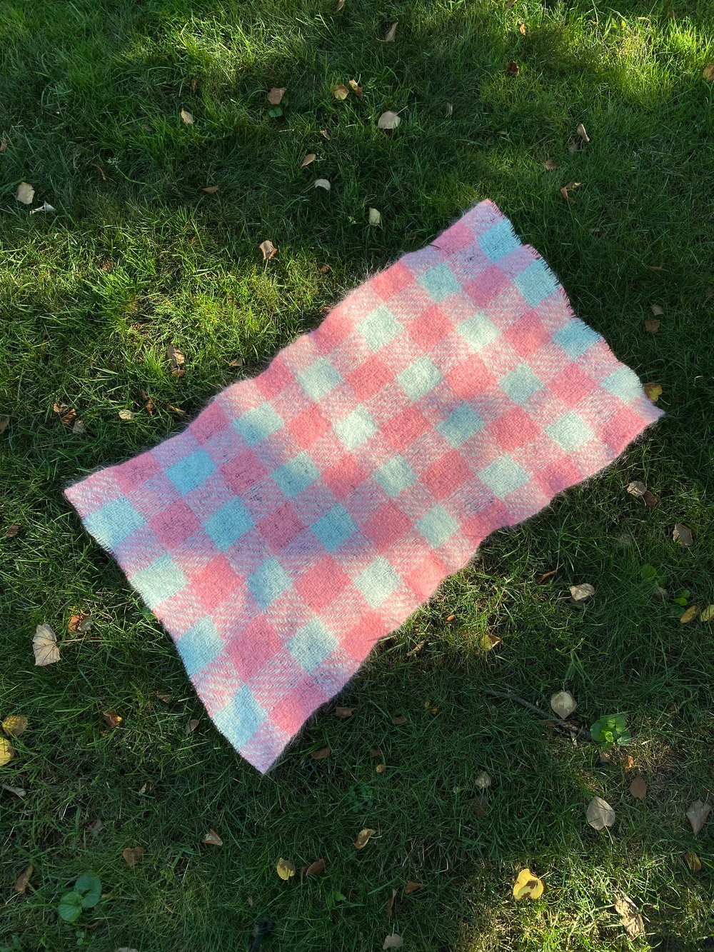 Image of plaid mohair bb blankets - mint/pink 