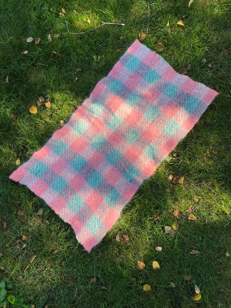 Image of plaid mohair bb blanket - pink/forest