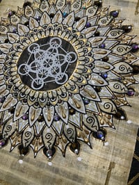 Image 2 of Metatrons cube mandala painting on scrap Papyrus