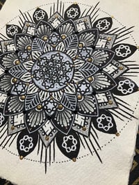 Image 2 of Black and white stencilled mandala on recycled cotton paper 