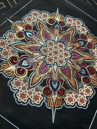 Image 2 of Stencil mandala on black background scrap watercolour paper 