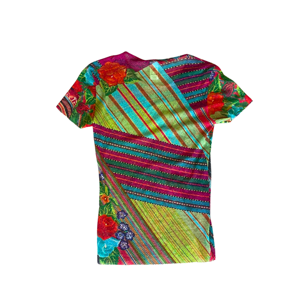 Image of KENZO PRINTED STRIPE SPARKLE MESH SHIRT