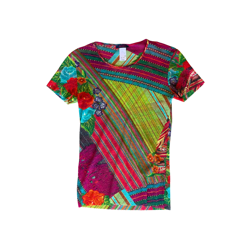 Image of KENZO PRINTED STRIPE SPARKLE MESH SHIRT