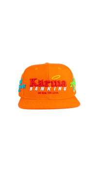 Image 1 of ORANGE “KARMA BANKING” SNAPBACK 