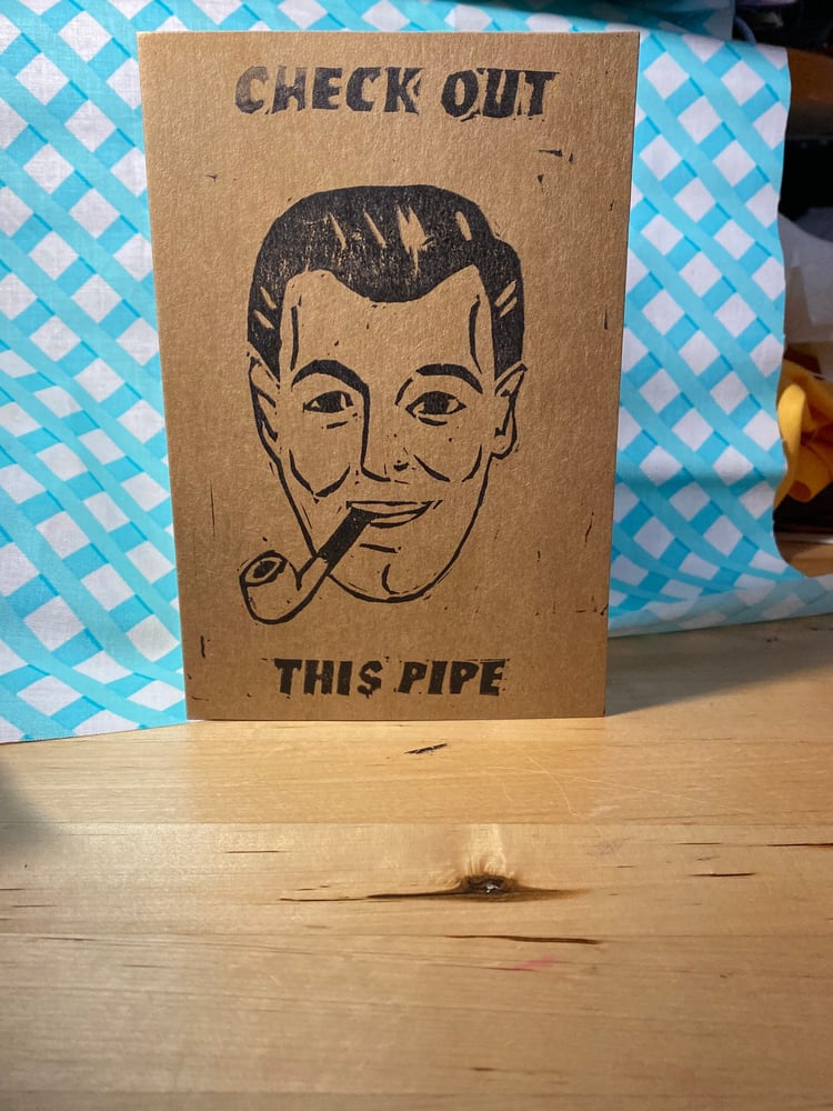 Image of "Bob's" Pipe (Subgenius) Block Print Greeting Card - Blank