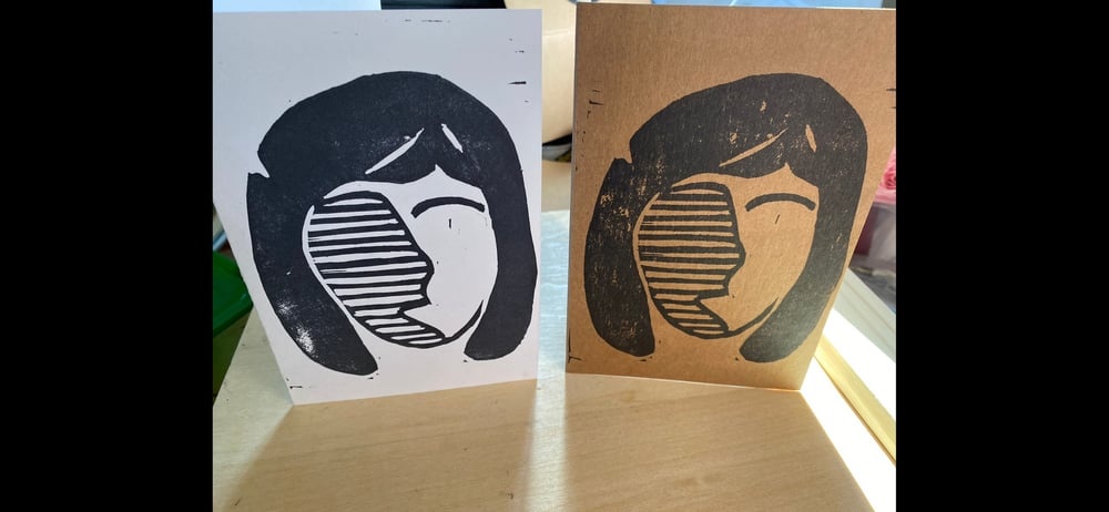 Image of Self portrait Block Print Notecard - Blank