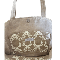 Image 4 of Peacocks Handprinted on Natural Linen - Shoulder Tote Bag