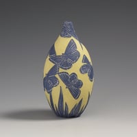 Image 1 of Blue & yellow butterflies miniature sgraffito vessel 