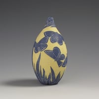 Image 3 of Blue & yellow butterflies miniature sgraffito vessel 
