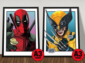 Deadpool & Wolverine A3 (16" x 12") Signed Print Set With Quotes Comic Style Illustration