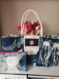 Image 1 of Twisted Denim Tote Bag Set