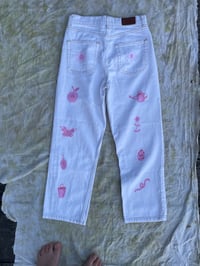 Image 2 of Illustrated Jeans No 2 - White with Pink - W26 L30