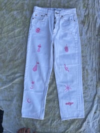 Image 1 of Illustrated Jeans No 2 - White with Pink - W26 L30