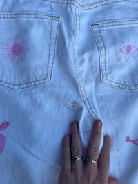 Image 5 of Illustrated Jeans No 2 - White with Pink - W26 L30