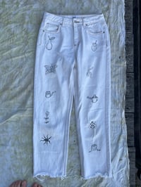 Image 1 of Illustrated Jeans No 3 - White with Black W29 L32