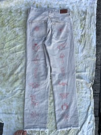 Image 2 of Illustrated Jeans No 4 - Beige with pink W28