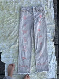 Image 1 of Illustrated Jeans No 4 - Beige with pink W28