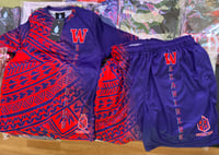 Image 5 of RB Productions Seariders Blue/Red Faded Tribal Shorts