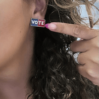 Image 1 of USA American 'VOTE' Enamel Stud Earrings for Voters, 2024 Election Year, Patriotic Jewelry 