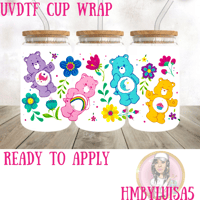Flower Care Bears UVDTF cup wraps 