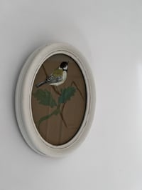 Image 2 of Painted Old Oval frame and hand painted Great Tit