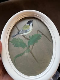 Image 3 of Painted Old Oval frame and hand painted Great Tit