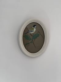 Image 1 of Painted Old Oval frame and hand painted Great Tit